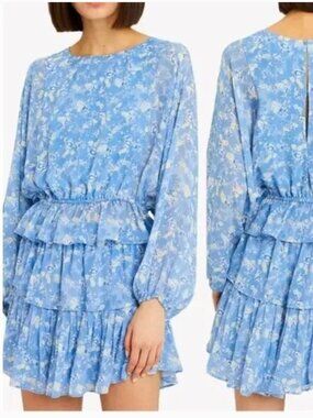 LoveShackFancy Blue Floral Silk Skirt Set (Size: Small)